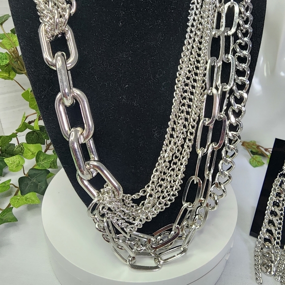 Unique Silver Multi Chain Necklace Earrings Set  New - Picture 4 of 8